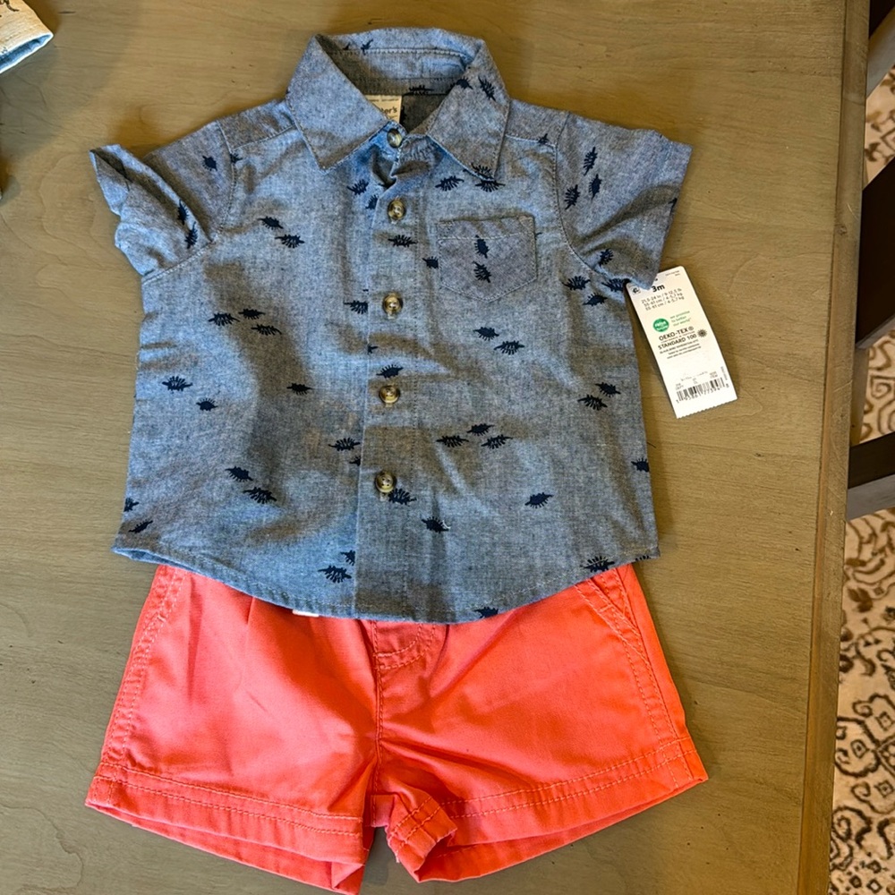 Carters- 3 months collared shirt and shorts set